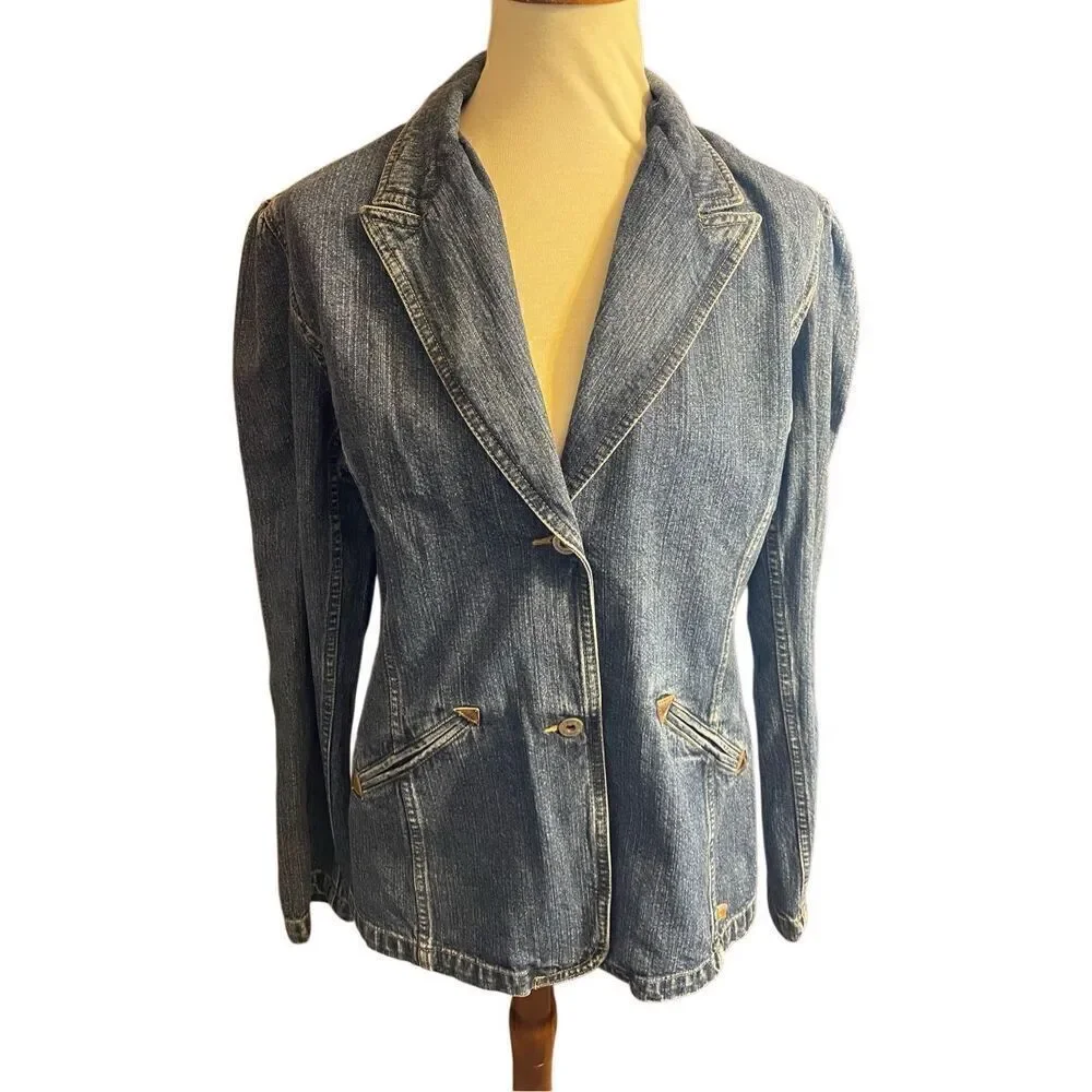 Vintage Liz Claiborne Lizwear Denim Blazer - 90s RARE Classic Jacket Size Large